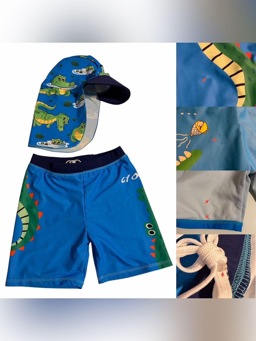 Kids Blue Crocodile Shorts and Hat Swim Set Boys 7T